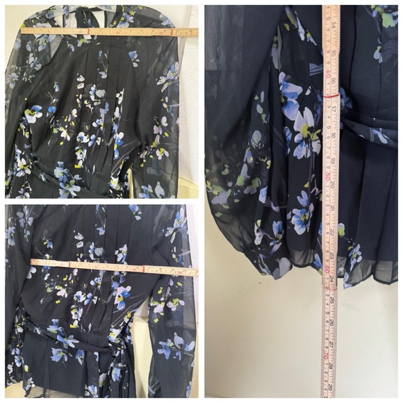REISS Robbie Floral Printed Blouse Semi Sheer Pleated Keyhole Peplum Tie Flowy - Picture 16 of 16